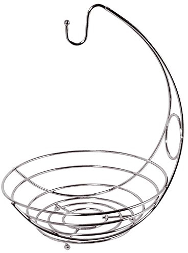 Premier Housewares 509514 Fruit Bowl with Banana Hook Fruit Basket Stainless Steel Fruit Baskets Banana Stand Chrome Fruit Basket with Banana Hook 38x30x28