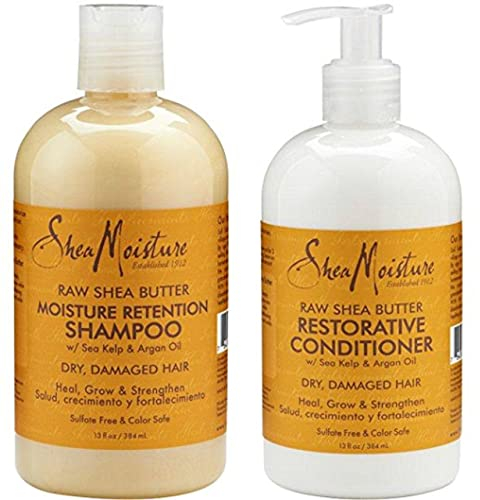 Shea Moisture Raw Shea Butter, DUO set Moisture Retention Shampoo + Restorative Conditioner, 13 Ounce, 1 each by Shea Moisture