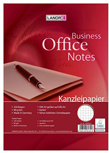 Landré Kanzlei-Papier A3 auf A4 gefalzt, kariert, 80 g/m², 250 Kanzlei-Bogen