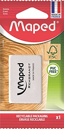 Maped - Gomme Blanche Rembrandt - Gomme Dessin en Caoutchouc naturel Certifié FSC - Pochette papier 100% recyclable
