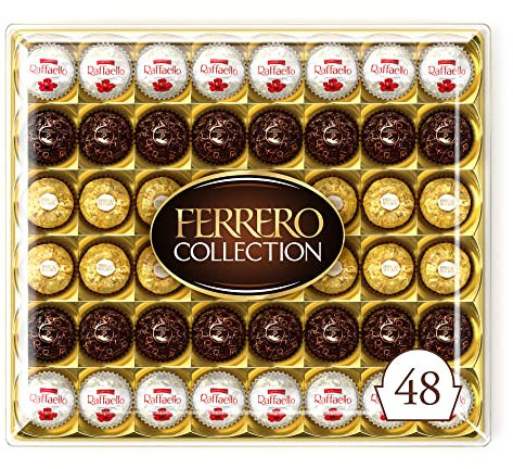 Ferrero Collection Pralines, Chocolate Gift, Wedding Gifts, Chocolate Hamper, Gifts for Women and Men, Coconut Raffaello and Dark Chocolate Rondnoir, Box of 48 (518g)