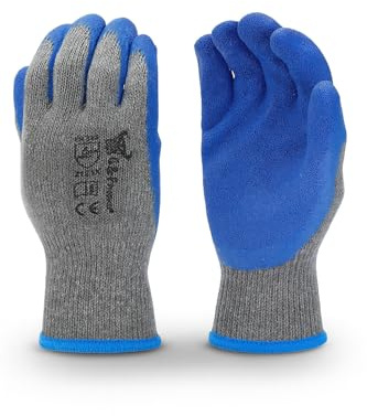 G & F Products 12 Pairs X-Large Rubber Latex Double Coated Work Gloves for Construction, gardening gloves, heavy duty Cotton Blend,3100XL,Blue