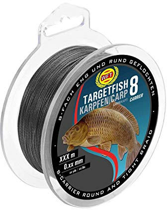 WFT TF8 Karpfen Black 300m 0,18mm 13kg - Karpfenschnur, geflochtene Angelschnur zum Karpfenangeln, Schnur für Karpfen