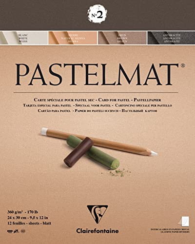 Clairefontaine 96007C Zeichenblock Pastelmat (12 Blatt, 24 x 30 cm, 360 g, mit 4 transparenten Trennblättern, Spezielkarton ideal fur Pastell und Kreide) braun, anthrazit, weiß und hellbraun