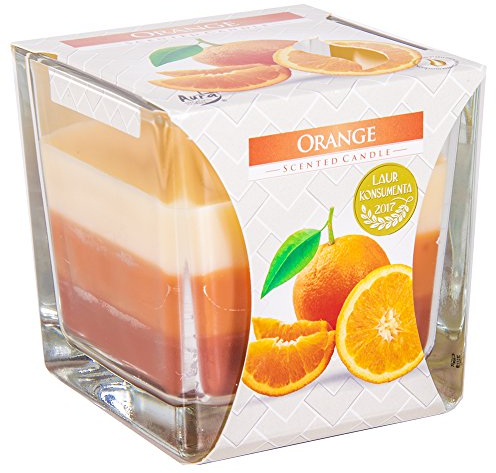 Duftkerze im eckigen Glas mit 32 Stunden Brenndauer ! (Duft:Orange)