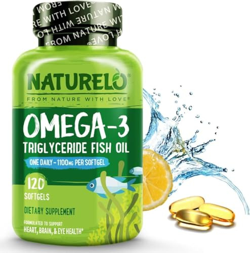 NATURELO Burpless Omega 3 Fish Oil Supplement, 1100mg, 120 Softgels