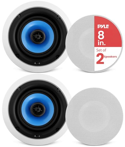 Pyle 8” In-Wall / In-Ceiling Speakers, 250W Peak, Hi-Fi Stereo Sound, Pivoting Adjustable Coaxial Silk Dome Tweeter, Poly Cone Woofer, Stain Resistant Grill, For Home Theater, Custom Installs- Pair