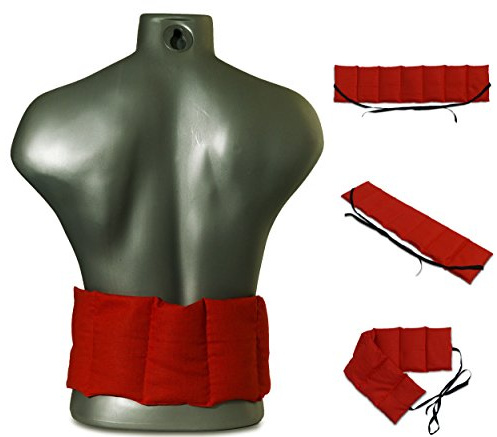 Cuscino con semi di uva (65x15cm, rosso, 7 compartimenti con banda da legare) Cuscino termico per forno, microonde e frigorifero. Caldo e freddo