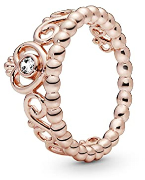 PANDORA Signature Women's 14k Rose Gold-Plated Princess Tiara Crown Cubic Zirconia Ring, Size 54, No Box