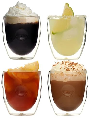 Moderna Artisan Series Double Wall 8 oz Beverage Glasses - Set of 4 Drinking Glasses