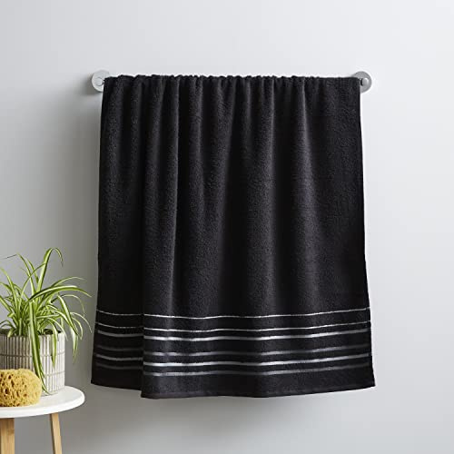 Catherine Lansfield Java Stripe Soft & Absorbent Cotton Bath Towel Black
