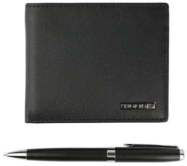 Police Geschenkset Herren, Echtleder-Portemonnaie und Kugelschreiber