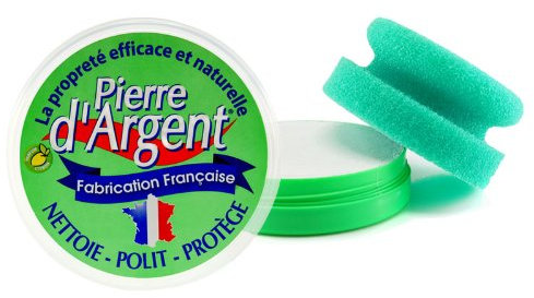 LISERÉ VERT - Pierre d'argent 200 g série limitée 25 Ans, Parfum Citron, nettoyant ménager Multi-Usage, éponge Ergonomique Incluse, fabriqué en France certifié ECOCERT