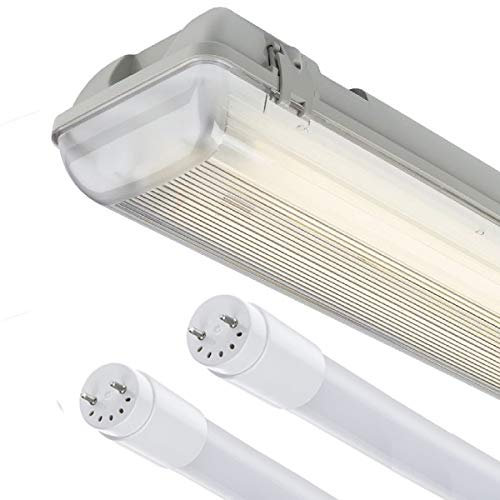 5Ft LED Twin Non Corrosive T8 Batten Fitting Indoor or Outdoor IP65 Weatherproof Fixture – Ideal For Garage Warehouse Car Park Industrial Lighting - Comes with 2x 6000k Daylight 58w T8 LED Tubes