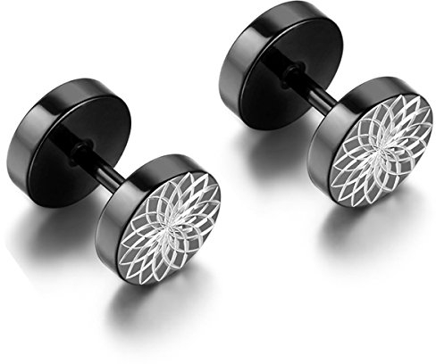 Flongo Damen Ohrringe 8mm Edelstahl Herren Ohrstecker Gestüt Stecker Ohrringe Blütenblätter Blumen Fake Plugs Tunnel Männer Ohrstecker Ohrstecker Piercing Schraubverschluss schwarz silber