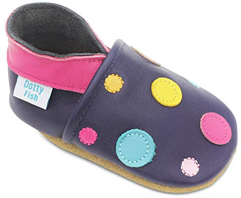 Dotty Fish Scarpe in Pelle Barefoot per Bambini - Blu Navy a Pois 18-24 M