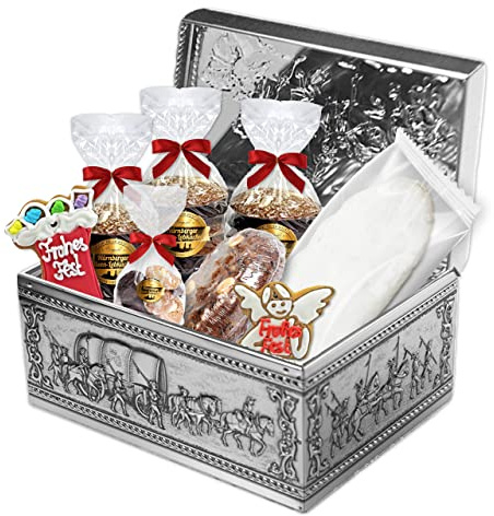 LEBKUCHEN WELT Geschenktruhe Weihnachtsträume,mit Lebkuchen und vielem weiteren Gebäck 2,8 kg Gebäckmischung - Metalltruhe Geschenkbox Weihnachtsmischung Geschenk