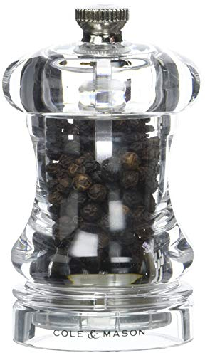 Cole & Mason 125 Pepper Mill, Adjustable Precision+ Grind, Traditional Capstan Style Pepper Grinder, Acrylic, 85 mm