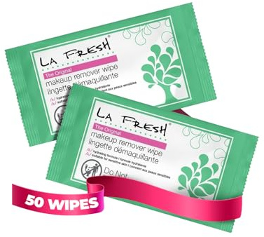 LA Fresh Makeup Remover Wipes with Vitamin E - Make up Remover for Face, Eyes, Lips - Face Travel Essentials - Case of 50ct Makeup Wipes