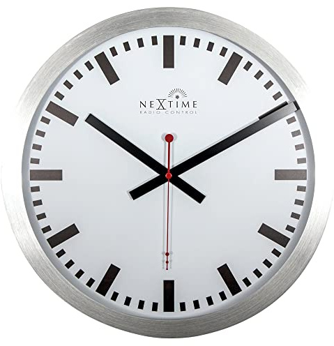 NeXtime 3999STRC Station Stripe Index Radio Controlled (DCF) Orologio da Parete, Bianco, 35 cm