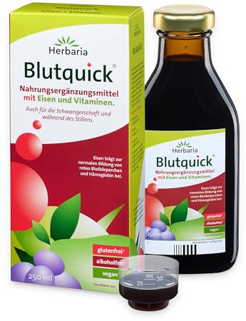 Herbaria Blutquick 250 ml - Nahrungsergänzungsmittel mit Eisen & Vitaminen. Auch für die Schwangerschaft und während des Stillens – glutenfrei, alkoholfrei und vegan