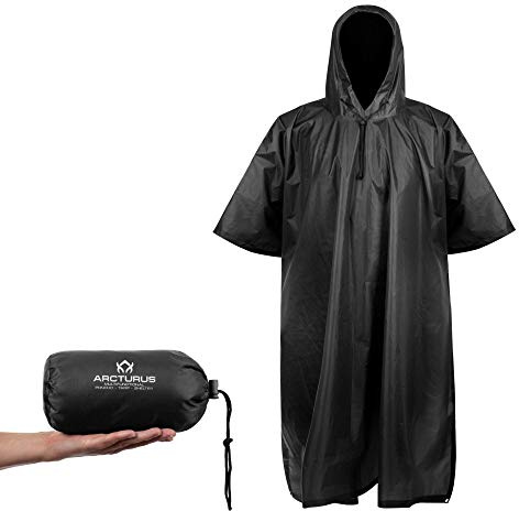 Arcturus Lightweight Ripstop Nylon Poncho with Adjustable Hood (Black)