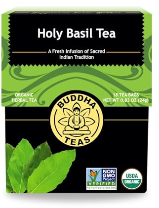 Buddha Teas - Holy Basil - Organic Herbal Tea - For Cognitive Balance & Overall Health - Ayurvedic Tulsi - With Antioxidants - Caffeine Free - 100% Kosher & Non-GMO - 18 Tea Bags (Pack of 1)