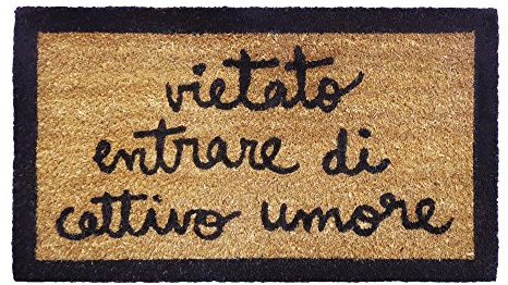 LAROOM Zerbino Vietato entrare di cattivo umore, Jute & Base Antideslizante, Marrón, 40x70x1.8 cm
