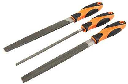 KENDO Feilenset 3-teilig - Flach, rund und halbrund - Aus T12 Werkzeugstahl - Härte bis 58 HRC - Klingenlänge 200 mm