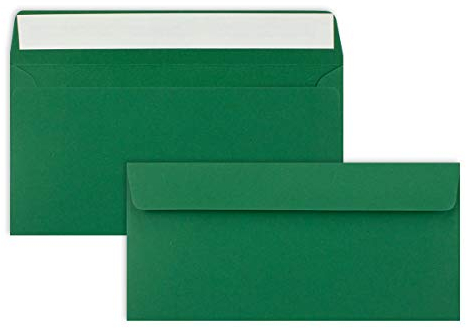 50 Brief-Umschläge DIN Lang - Dunkel-Grün - 110 g/m² - 11 x 22 cm - sehr formstabil - Haftklebung - Qualitätsmarke: FarbenFroh by GUSTAV NEUSER