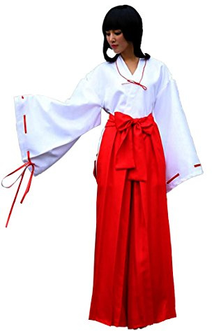 TOKYO-T Kikyo Miko Kimono Cosplay Japanese Womens Costume Red and White Hakama (S,tag:M)