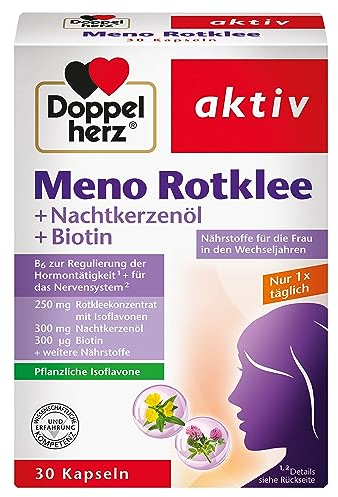 Doppelherz Meno Rotklee + Nachtkerzenöl + Biotin - Nährstoffe für die Frau in den Wechseljahren - mit pflanzlichen Isoflavonen - 30 Kapseln