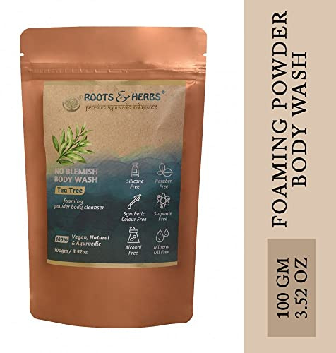 ROOTS AND HERBS Tea Tree Body Wash - Non foaming Shower Powder for Men & Women - Natural Antibacterial Cleanser for Acne treatment, Body Odor