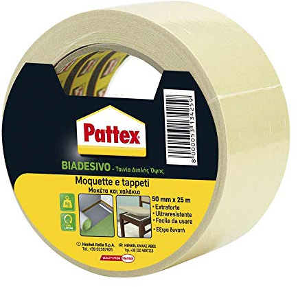 Pattex Doppelseitiges Klebeband, Band für Teppiche, Teppiche und andere Bodenbeläge, Klebekraft, 50 mm x 25 m