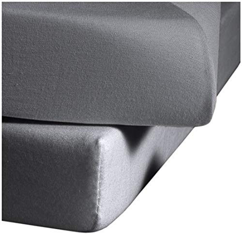 fleuresse Comfort Spannbettlaken (96 % Baumwolle, 4 % Elasthan), mit Rumdumgummizug, Ökotex Standard 100, für Matratzen bis 26 cm Höhe, 140 - 160 x 200 - 220 cm, steingrau