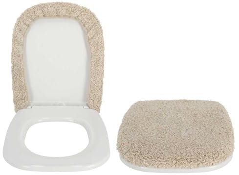 Casatessile Copriasse WC Velluto 50X50 cm. Misura Grande Copri ASSE Morbido, Coprisedile Water, Copriwater Universale - Ecru