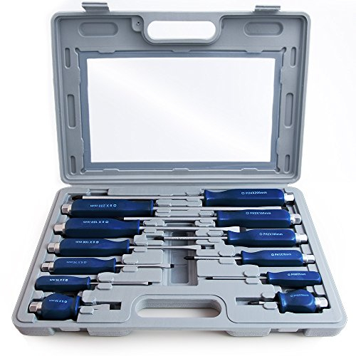 Monzana Set de Destornilladores de 12 Piezas planos y en cruz Punta magnética con maletín Herramientas