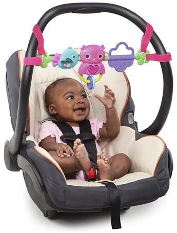 Bright Starts Busy Birdies Carrier Toy Bar Musical Take-Along Toy with Lights, Ages Newborn +, Pink