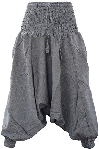 Little Kathmandu - Pantalones sencillos con tiro holgado tipo harem y cintura elástica con múltiples capas para mujer gris gris claro Talla única