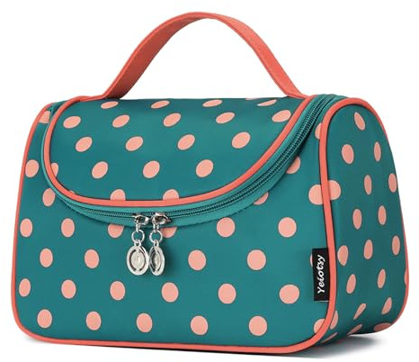 Yeiotsy Travel Cosmetic Bag – Polka Dots Makeup Travel Organizer, Hanging Toiletry Bag for Women (Lake Blue)