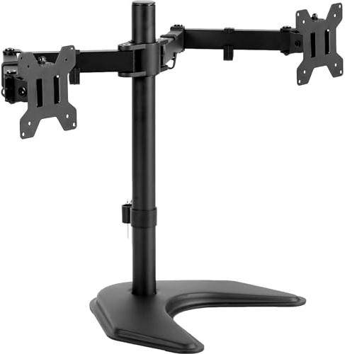 VIVO Dual LED LCD Monitor Mount, Free-Standing Desk Stand for 2 Screens up to 27 Inch, Heavy-Duty Fully Adjustable Arms with Max VESA 100x100mm, Black, STAND-V002F