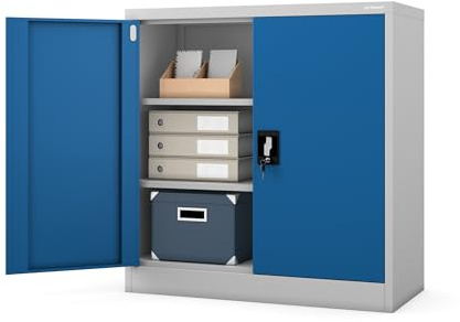 Jan Nowak Armadio da Ufficio C001B Archivio per Officina in Metallo Verniciato a polvere Chiudibile 92,5 cm x 90 cm x 40 cm (Grigio-Blu)