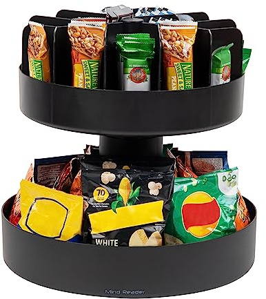Mind Reader 2-Tier Snack Carousel, Countertop Organizer, Snack Tray, Breakroom, Kitchen, 14.25L x 14.25W x 14H, Black