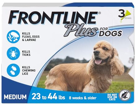 FRONTLINE Plus Flea & Tick Spot Treatment for Medium Breed Dogs 23-44 lbs. (Blue) Count of 3