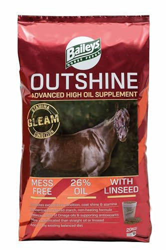 Baileys Outshine Horse Feed 20kg - High Oil Supplement for Coat Shine, Weight Gain & Stamina, Low Starch Formula