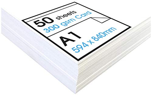 Artway Studio - Cartulina Blanca A1 - Ideal para presentación, exposición, montaje y cartulina - 300gsm - A1 (50 Hojas)