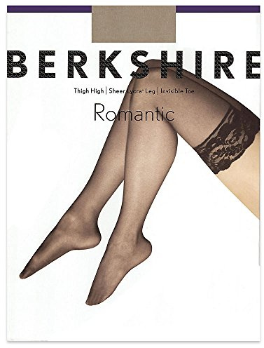 Berkshire Nude Thigh High Stockings for Women Lace Top with Stay Up Silicone Silky Sheer Sandalfoot Invisible Toe Pantyhose