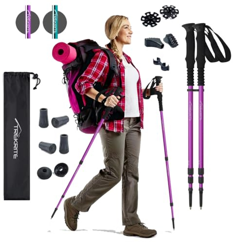 Trekrite Premium Walking Poles Set for Women, Anti Shock Adjustable Hiking Sticks for Ladies, Reliable & Strong Aluminum Trekking Poles with Accessories from a UK Based Company - Purple