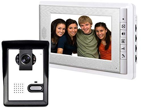 AMOCAM Sistema de timbre de videoportero con cable de 7 pulgadas, monitor LCD, kit de teléfono de video para puerta, soporte de monitoreo, desbloqueo, intercomunicador de puerta de doble vía para