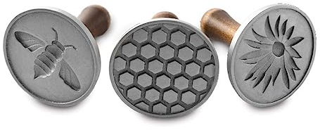Nordic Ware Keksstempel, silber, Holzgriff, verschiedene Motive, Honigbiene, NW 01250